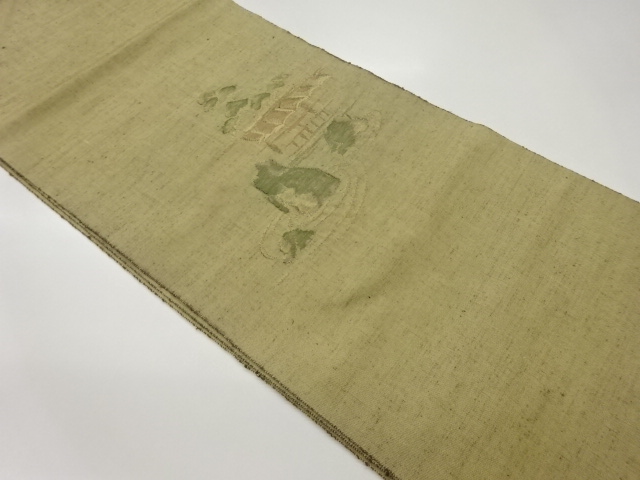 JAPANESE NAGOYA OBI / TSUMUGI / WOVEN ABSTRACT SCENERY OF GARDEN